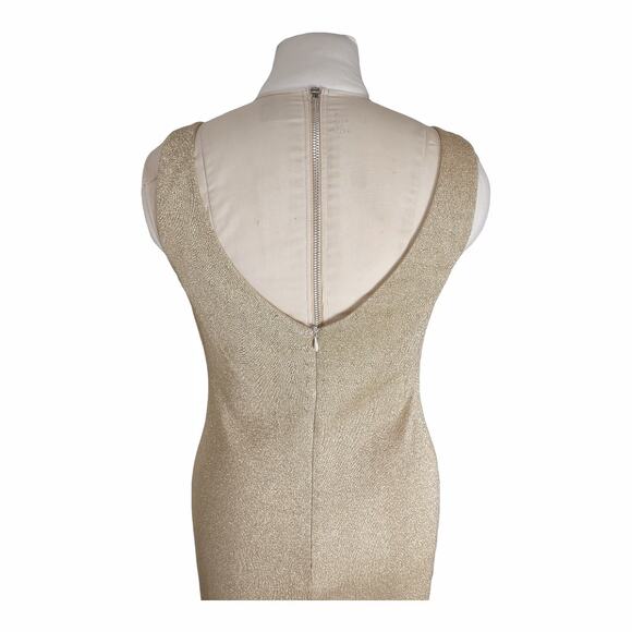 LAUNDRY Metallic Maxi Dress Size 6 Gold Lame Stretch Knit Sexy Bodycon Side Slit - Picture 9 of 12